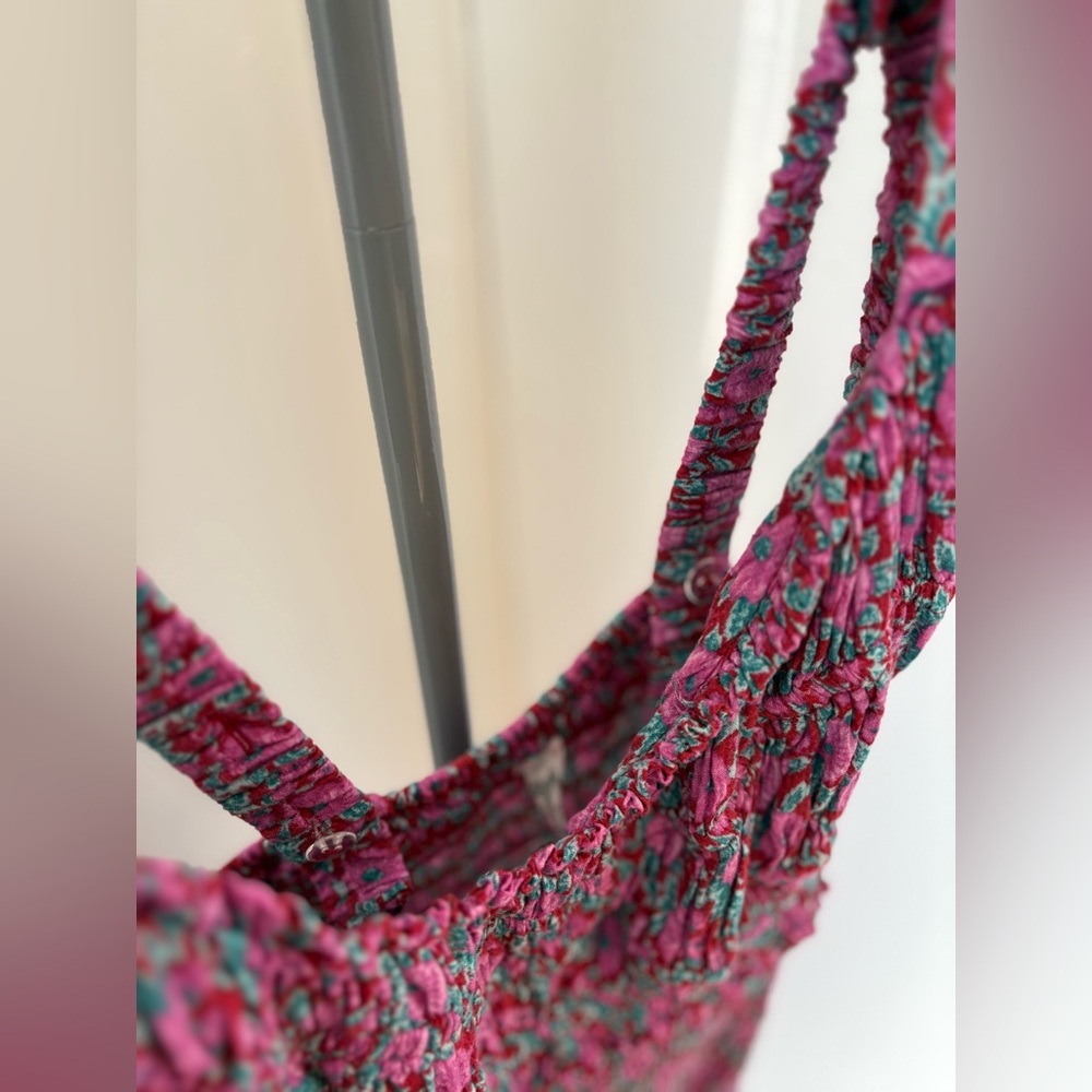 Free People Intimately Juniper Floral Mini Dress Smocked Bodycon Pink Sz Small - Picture 8 of 14